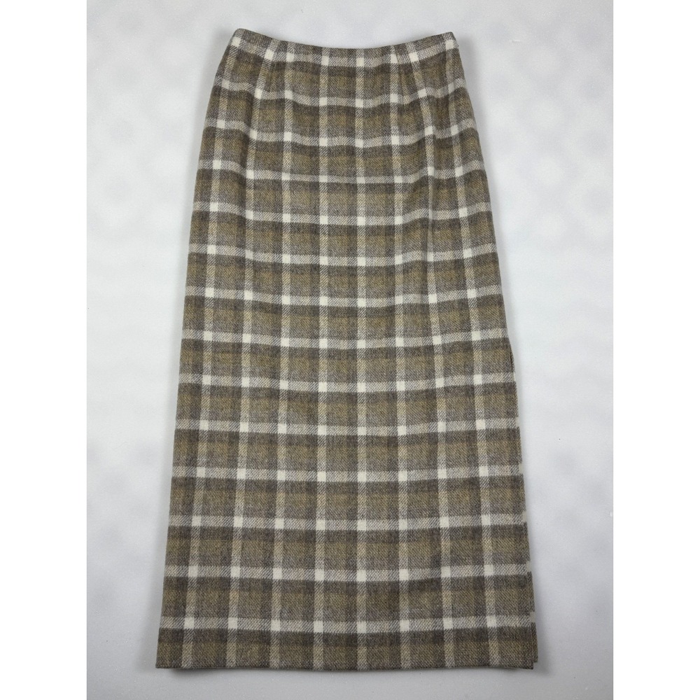 Vintage Rena Rowan Size 4 Plaid Wool Blend Maxi Skirt Straight Pencil Slit Lined